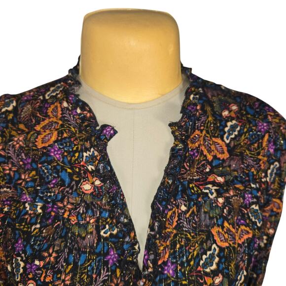 Dear John Womens Medium Top Flowy Colorful Dark Floral Leaves Nature Whimsygoth - Picture 3 of 10